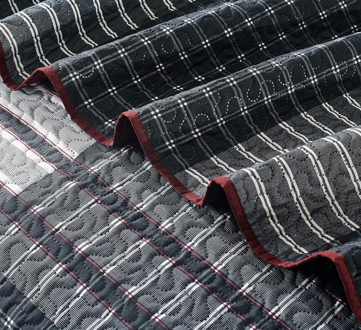 3pc Plaid Reversible Bedspread Quilt Set Full/Queen Size W7483