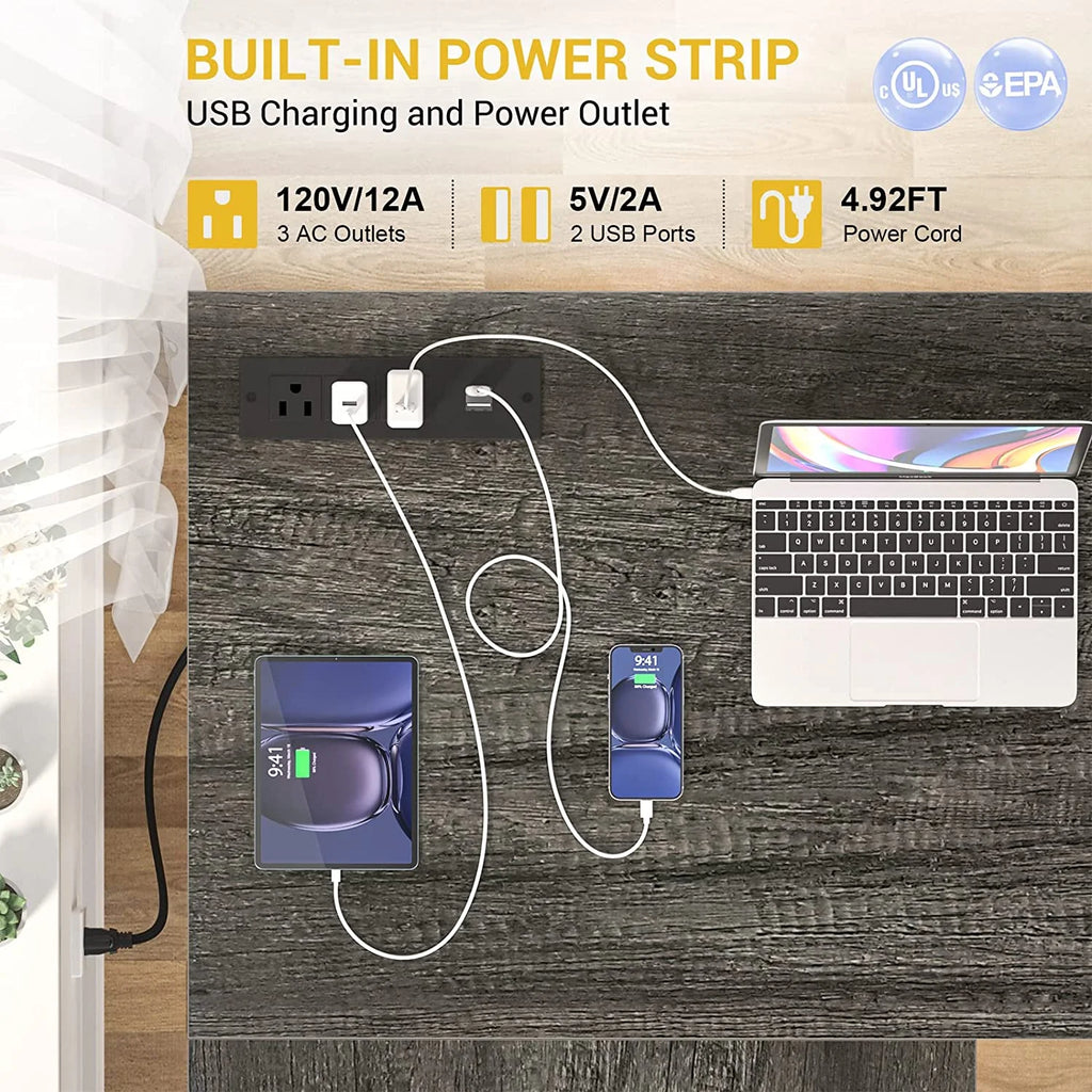 Grey Oak L Shaped Desk with Power Outlet & LED Strip Y88554