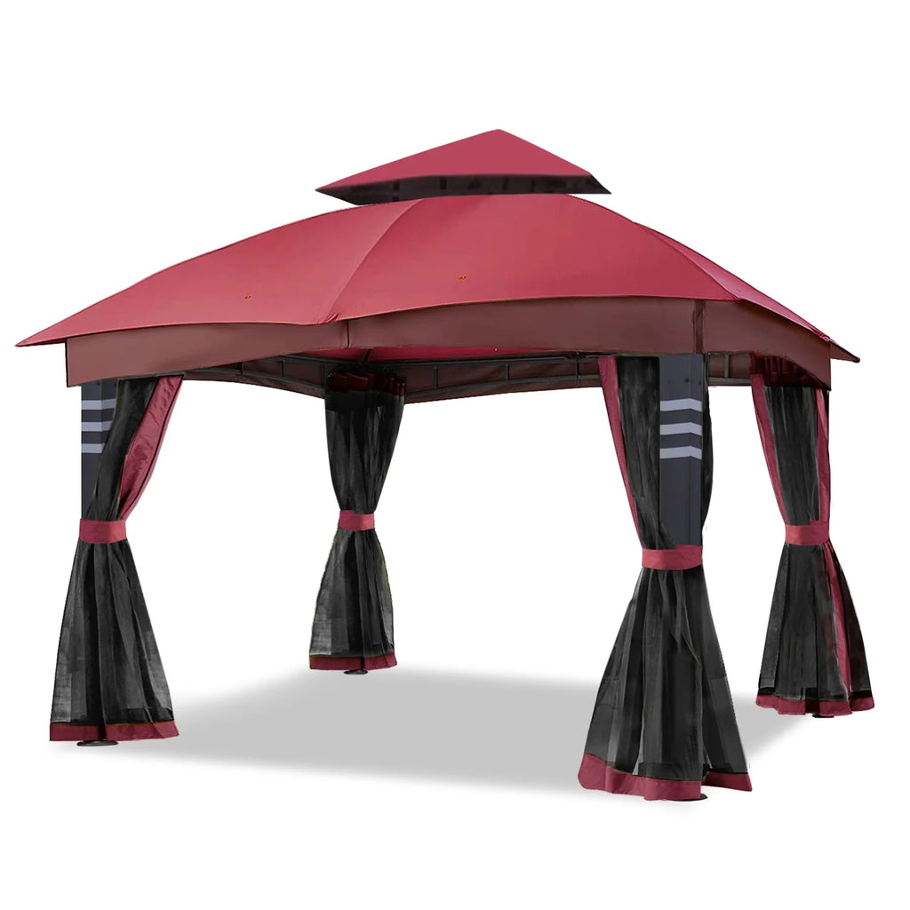Burgundy 10x12 Gazebo Canopy with Mosquito Netting P550560