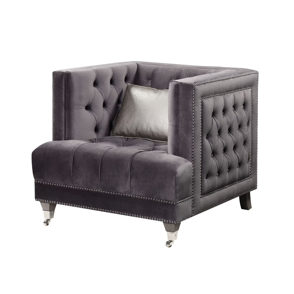 Gray Padded Accent Chair with Pillow M799347