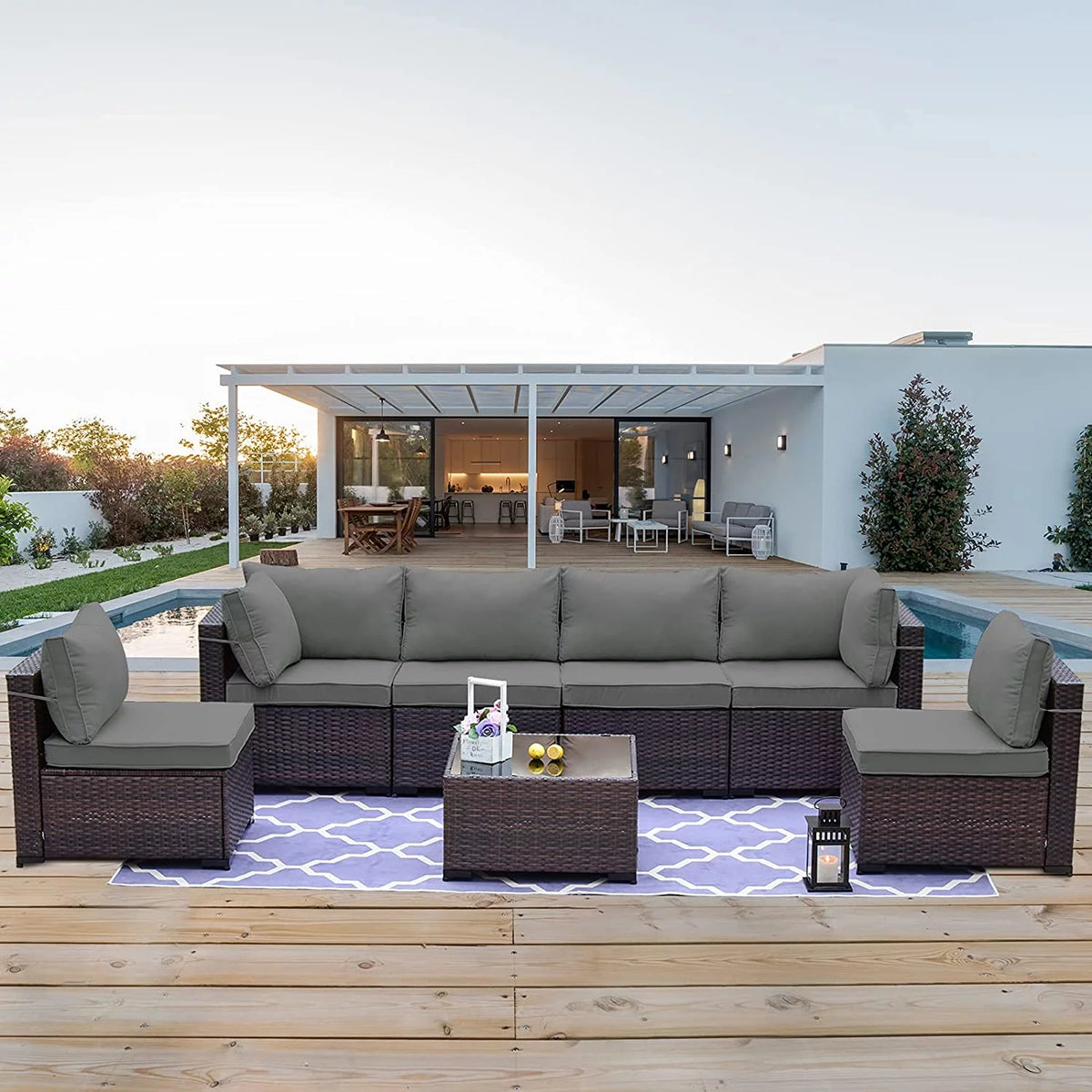 7 Piece All-Weather Wicker Outdoor Patio Furniture Set P767683