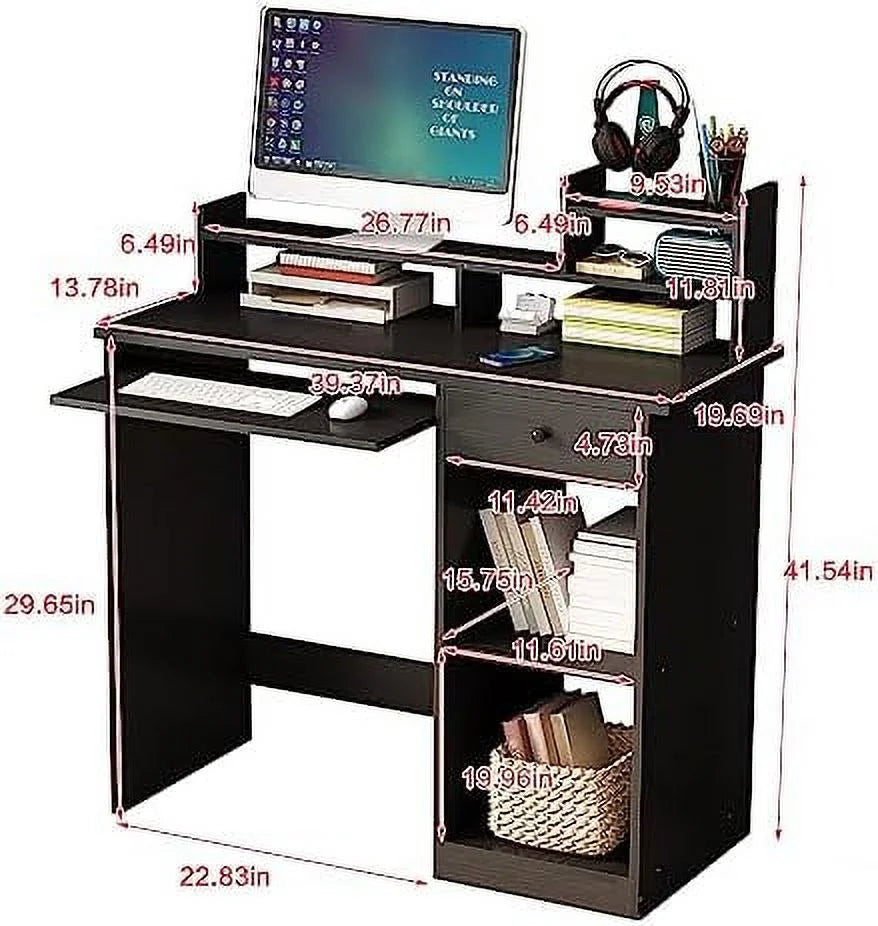 White Wood Computer Desk with Drawers and Keyboard Tray T159992
