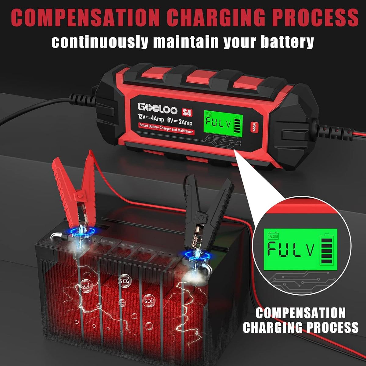 6V/2A and 12V/4A Smart Car Battery Charger R342