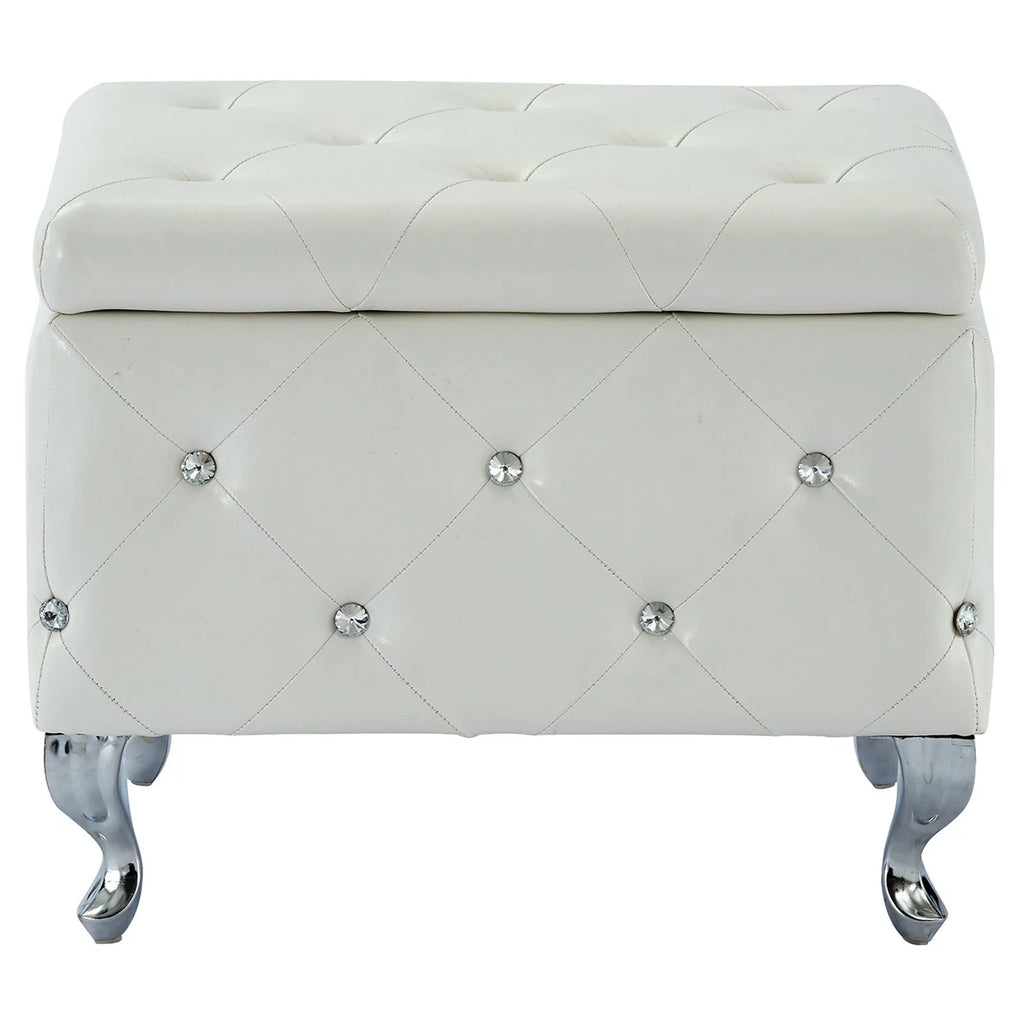 Faux Leather & Metal Square Storage Ottoman W481