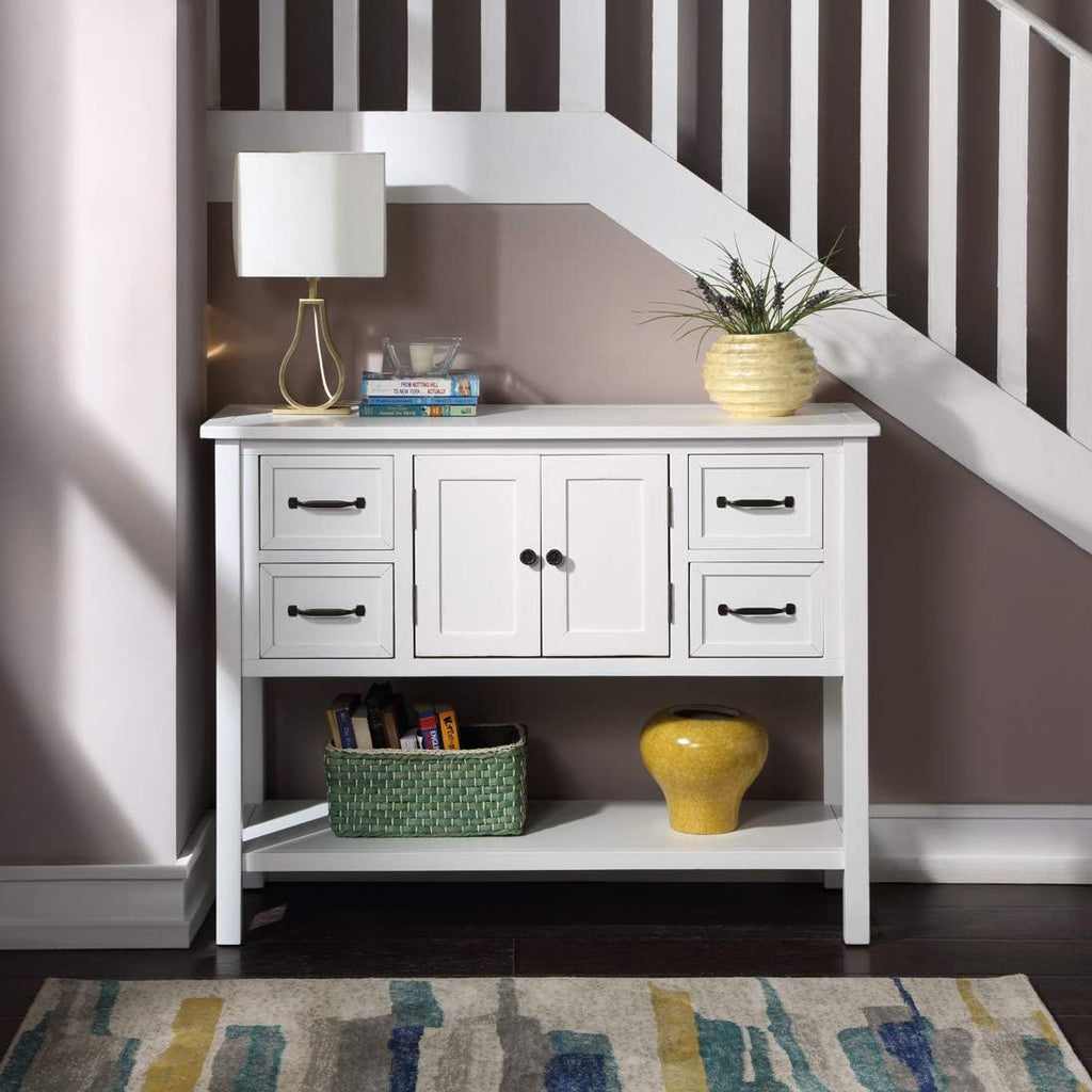 White Console Table with Doors Drawers and Bottom Open Shelf M367