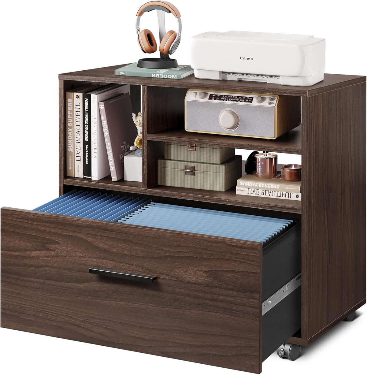 Wood 1 Drawer File Cabinet with Storage Shelves X7599