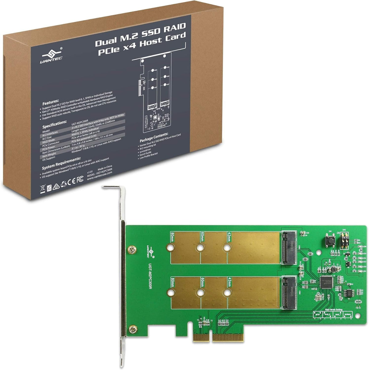 Dual M.2 SSD RAID PCIe x4 Host Card W2449