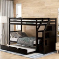 Espresso Twin-Over-Twin Bunk Bed with Trundle and 3 Storage Stairs L389