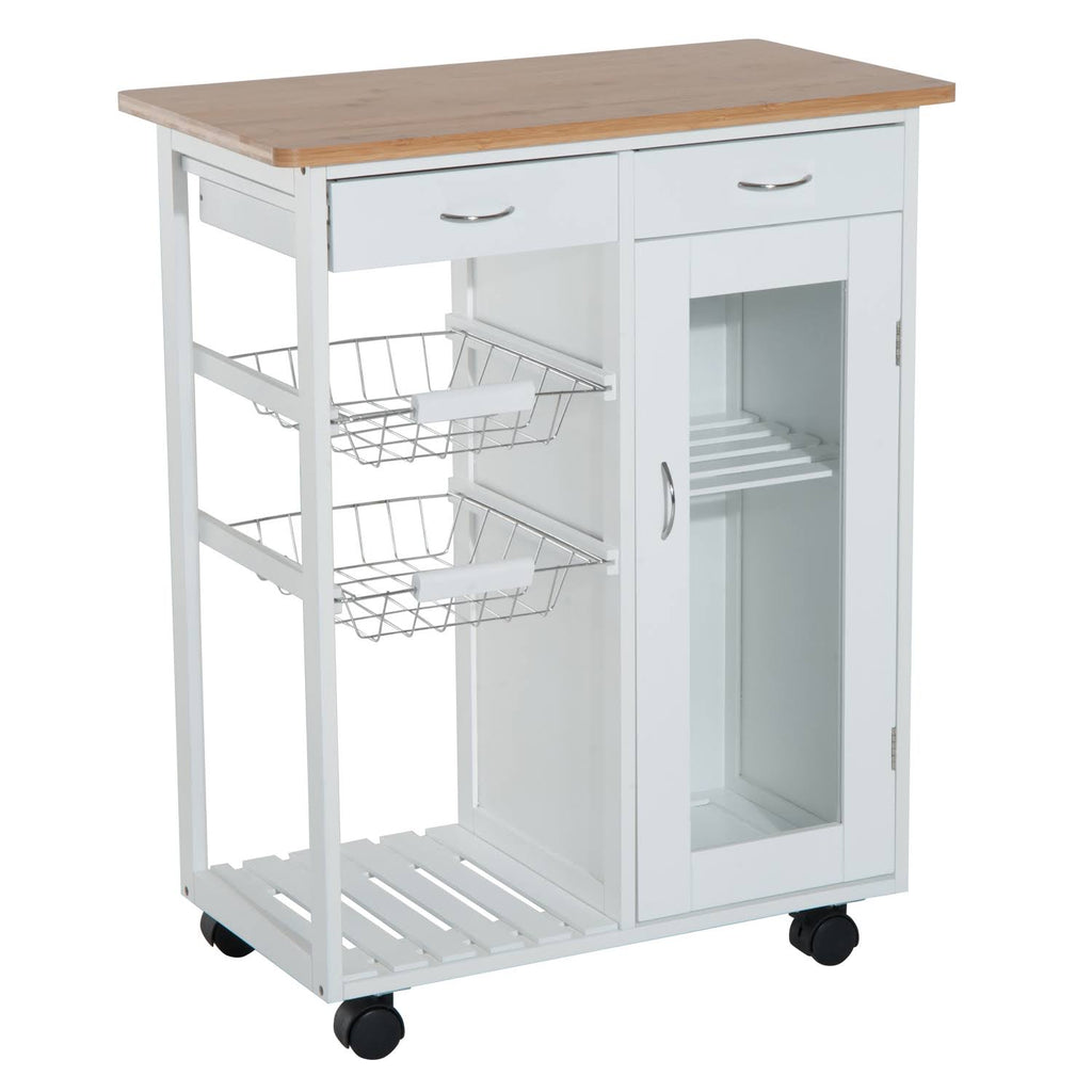 Rolling Kitchen Trolley Serving Cart with Drawers and Cabinet Y668