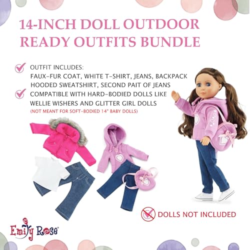 14.5-Inch 6-PC Fashion Doll Clothes & Accessory Set with Faux Fur Coat, Hoodie, Backpack and 2 Pairs of Jeans P675930