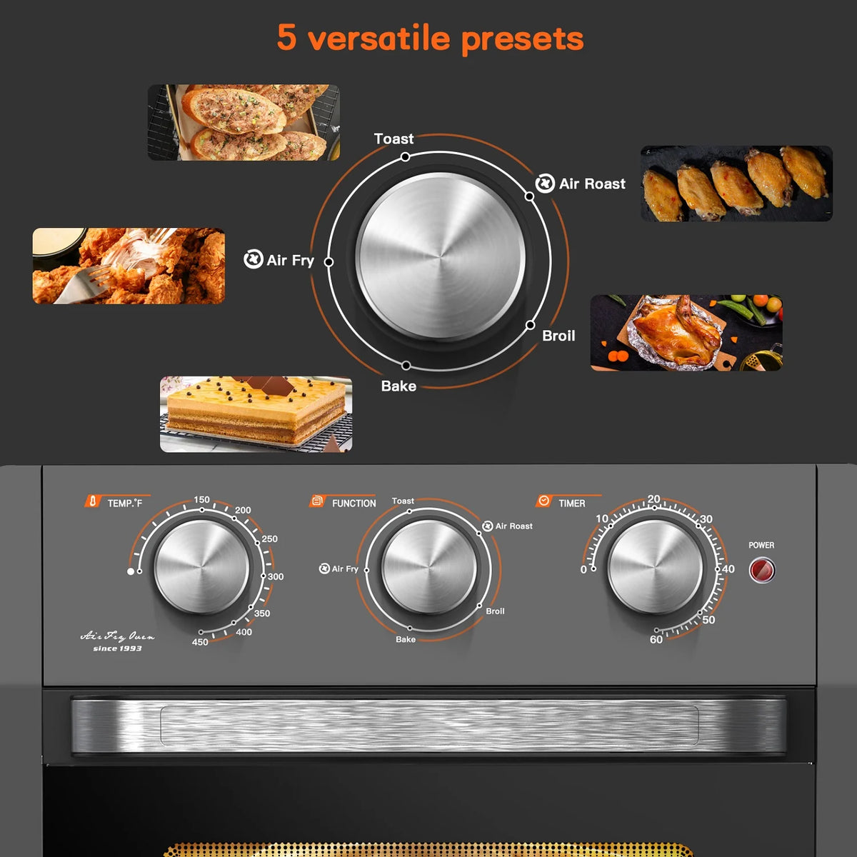 1300W 20Qt Air Fryer Toaster Oven Combo with Non Stick Basket N1444