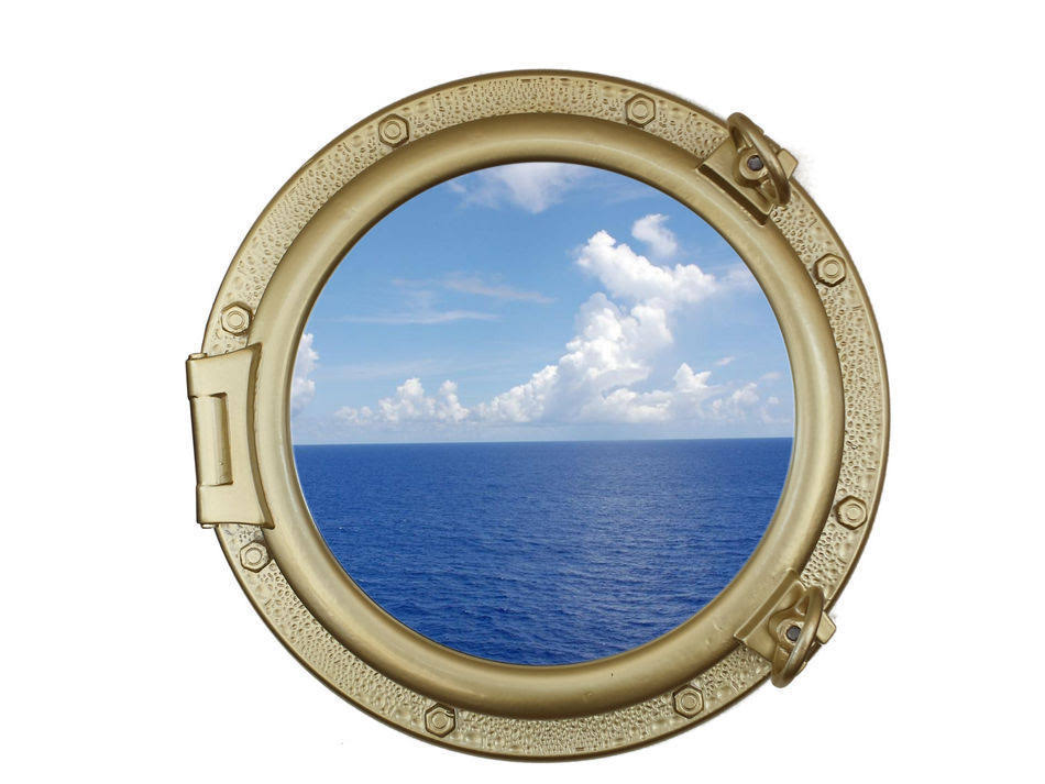 Gold Finish Decorative Ship Porthole Window 20x22 M581