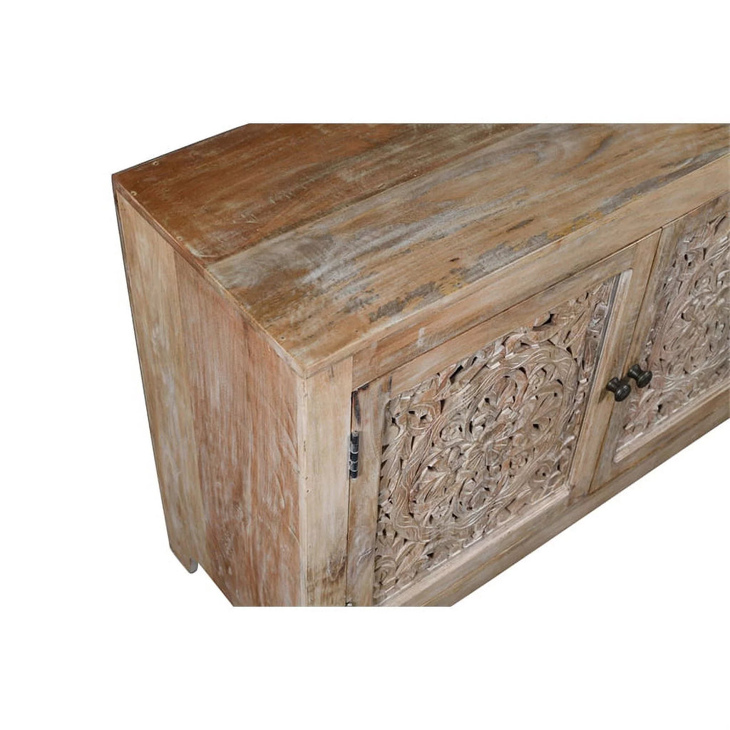 4-Door Mango Solid Wood Media Cabinet in Distressed Brown B7229