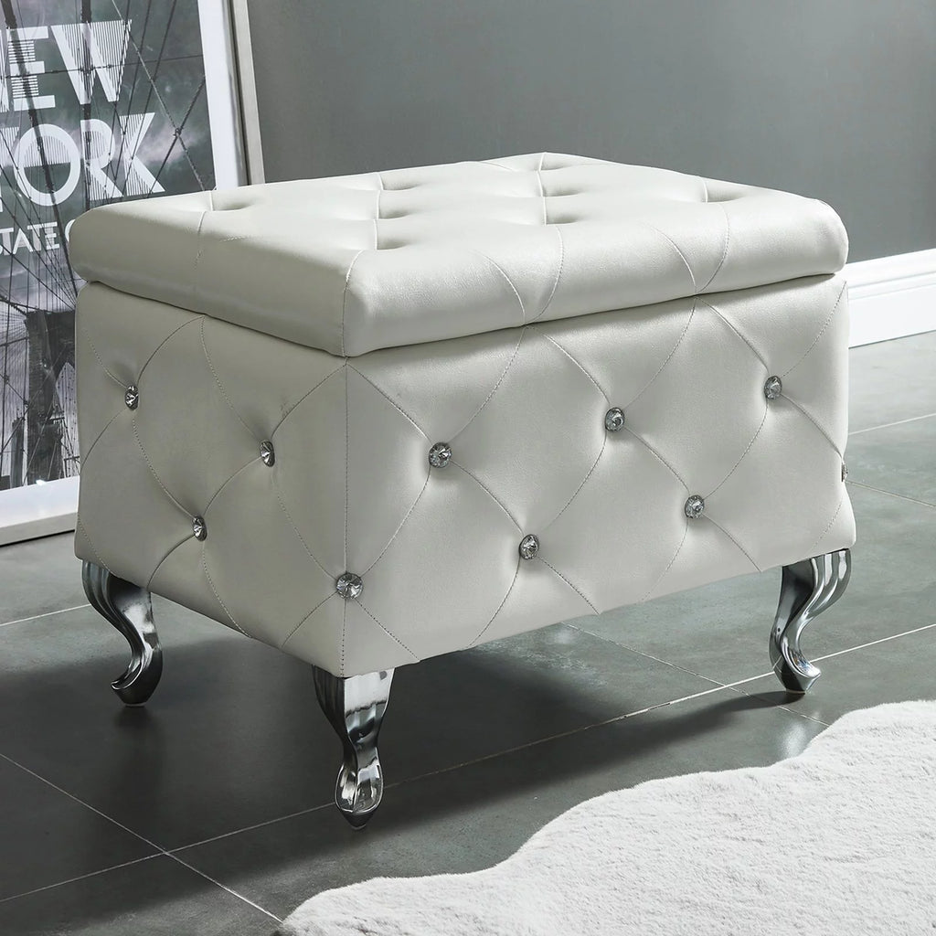 Faux Leather & Metal Square Storage Ottoman W481
