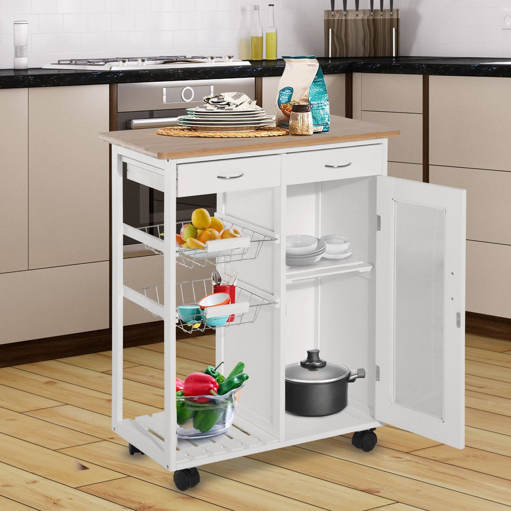 Rolling Kitchen Trolley Serving Cart with Drawers and Cabinet Y668