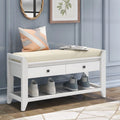 White Cushioned Seat Entryway Bench with 2 Drawers U7577
