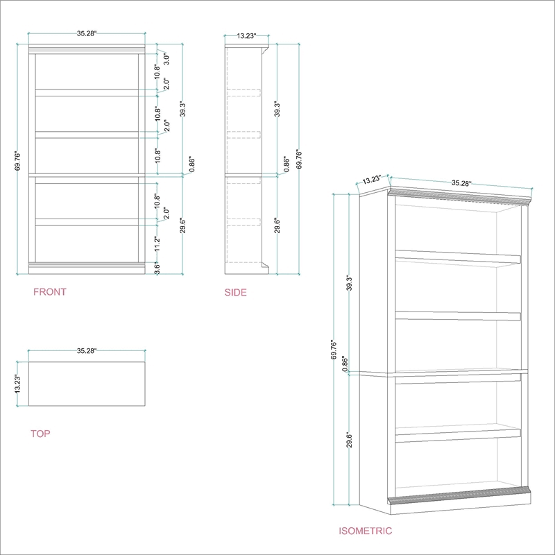 5 Shelf Bookcase in Salt Oak J392