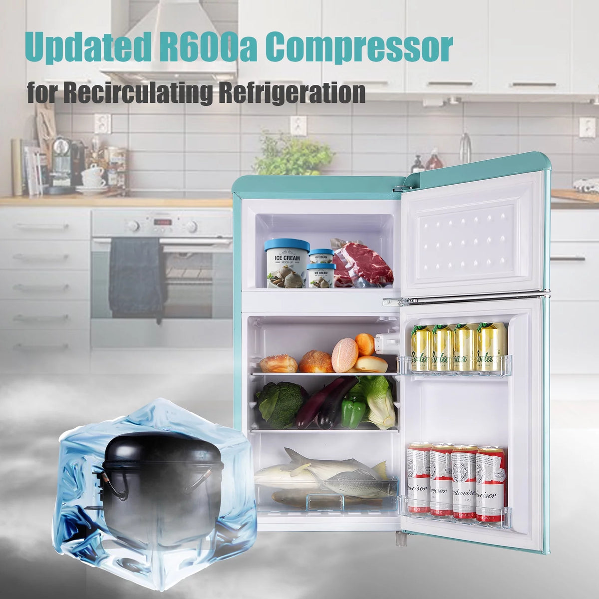 3.2 Cubic Feet Retro Dual Door Mini Fridge with Freezer X799197