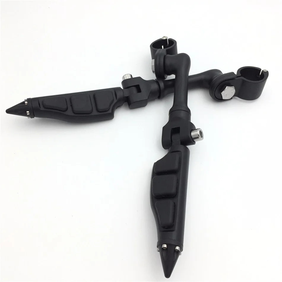 Black Angled Peg Mounting Kit with Stiletto Shape Foot Peg Footrest for 1.5" Front Engine Guard Frame Tube B9375