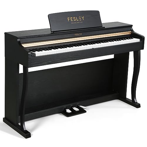 Black 88 Key Weighted Digital Piano with Hammer Action, Dual 25W Speakers, Triple Pedal E6461
