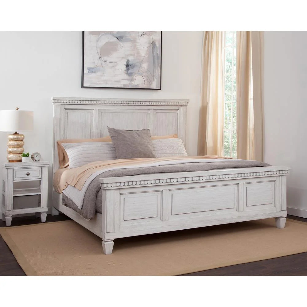 82"W Wood King Panel Bed in Oyster White T3832