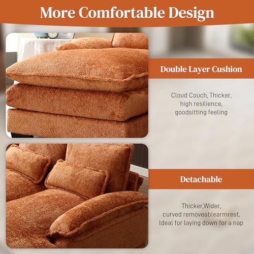 U Shape Sectional Sofa, 110" Upholstery Modular Sofa, 4 Seat Chenille Sleeper Sofa with Double Chaise, Orange Q6210