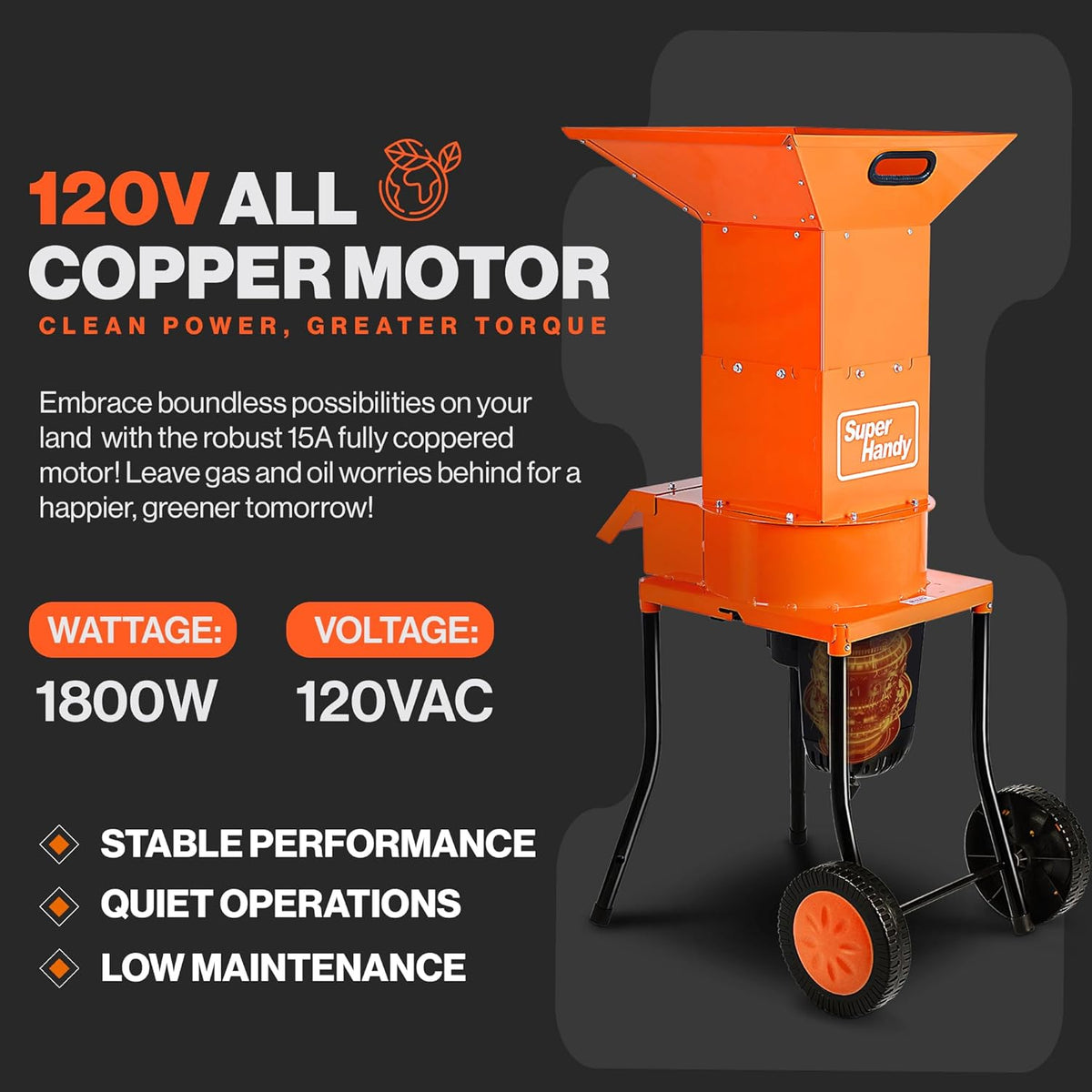 Electric Leaf Mulcher Shredder, 120V AC, 11" Cutting Blade, .5" Cutting Capacity Y84320
