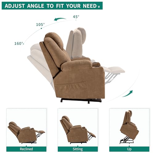 Light Brown Fabric Power Lift Recliner Chair with Heat and Massage A73928
