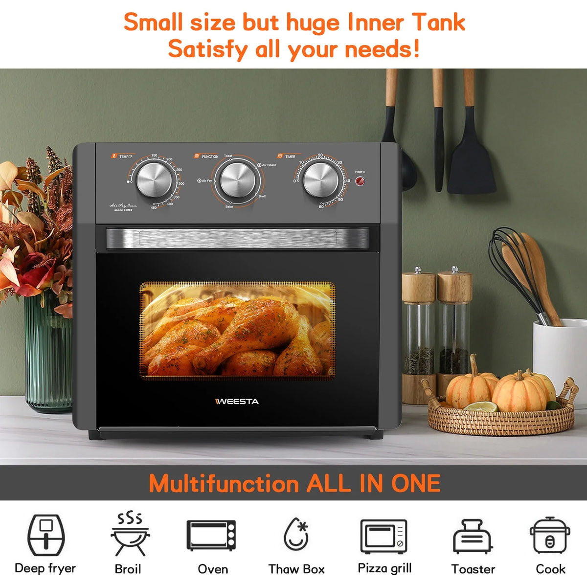 1300W 20Qt Air Fryer Toaster Oven Combo with Non Stick Basket A640559