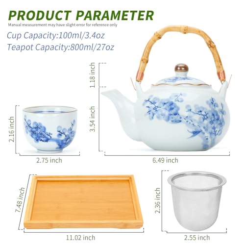 Blue and White Porcelain Tea Set with Teapot and Tea Cup Set for 4 B319285