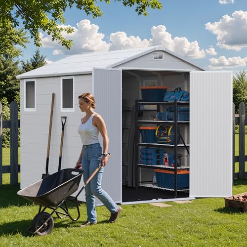 6×8FT Light Gray Plastic Outdoor Storage Shed with Floor W533305
