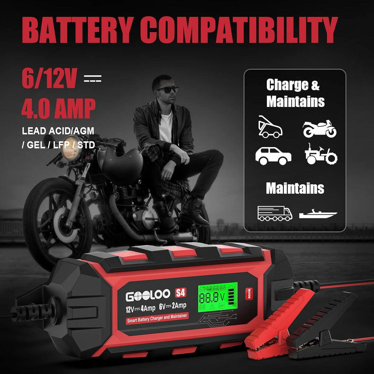 6V/2A and 12V/4A Smart Car Battery Charger R342