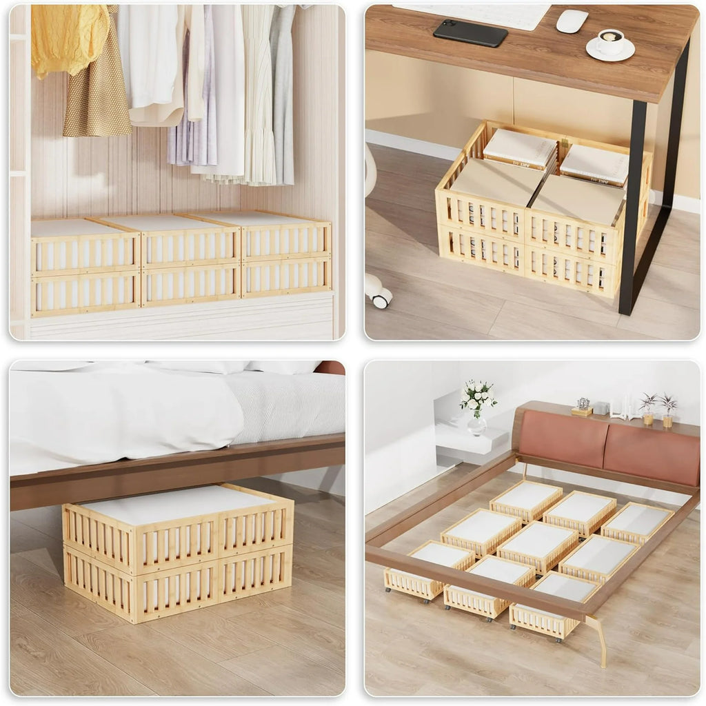 Bamboo Under Bed Storage with Wheels (2-Pack) Rolling Shoe Organizer Box G84870