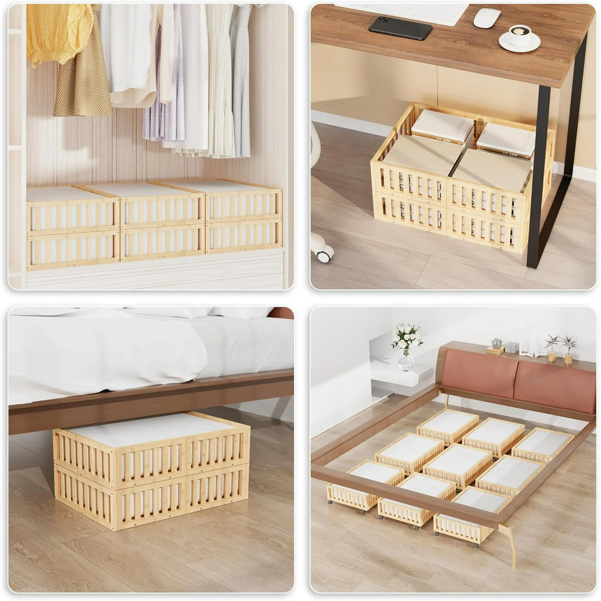 Bamboo Under Bed Storage with Wheels (2-Pack) Rolling Shoe Organizer Box G84870