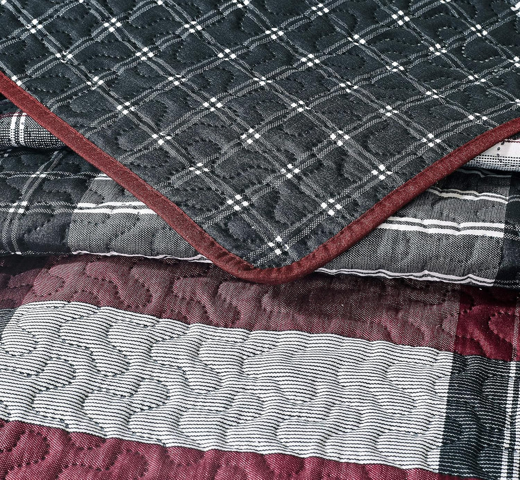 3pc Plaid Reversible Bedspread Quilt Set Full/Queen Size W7483