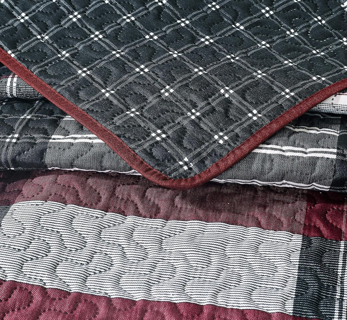 3pc Plaid Reversible Bedspread Quilt Set Full/Queen Size W7483
