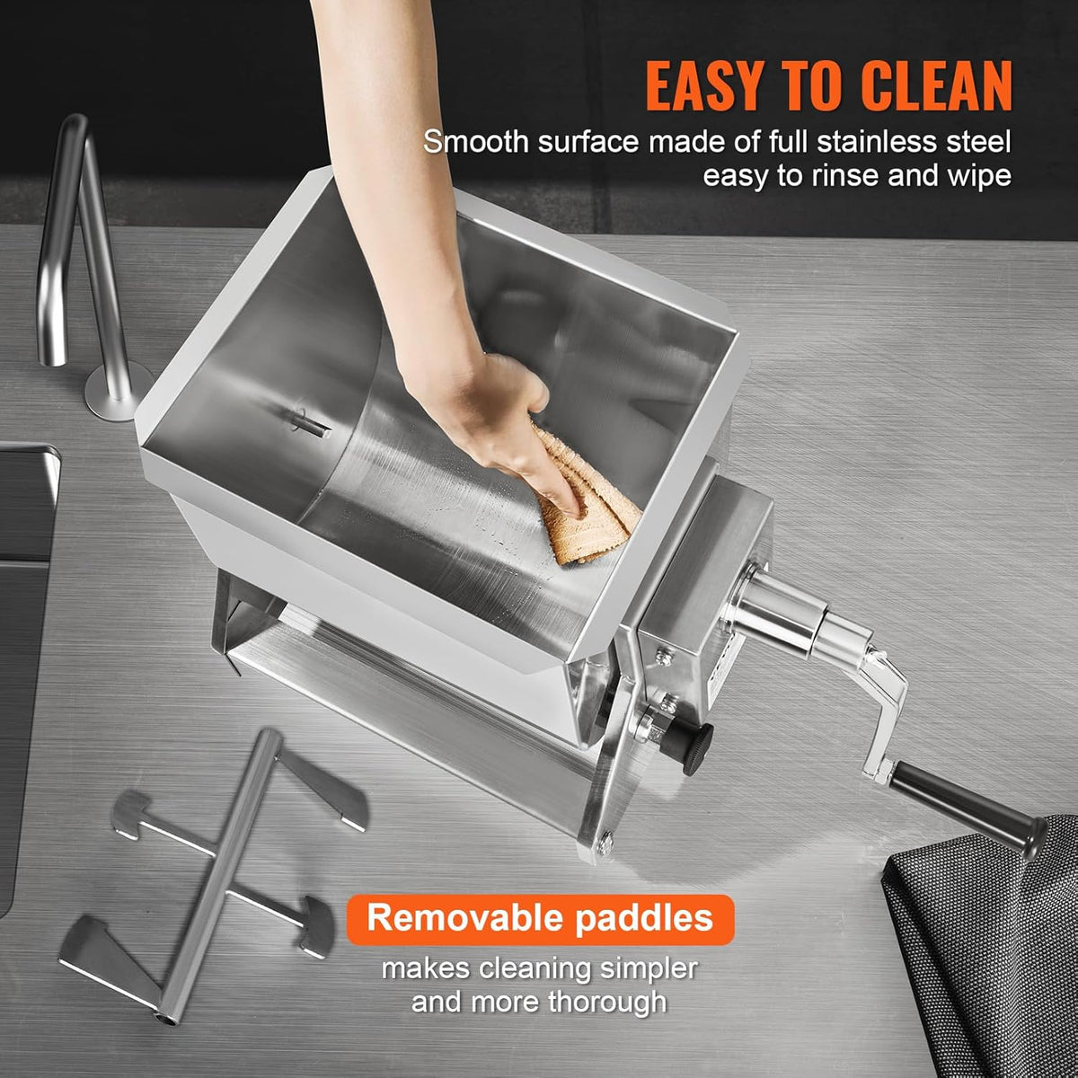 30 Pound Capacity Stainless Steel Manual Meat Mixer with Lid and Handle X55000