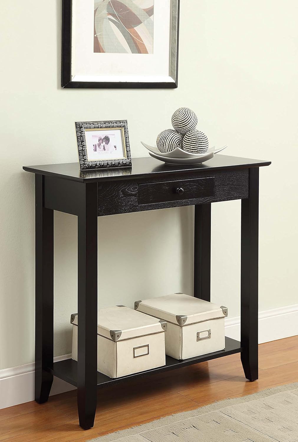 Black Hall Table with Drawer and Shelf H8446