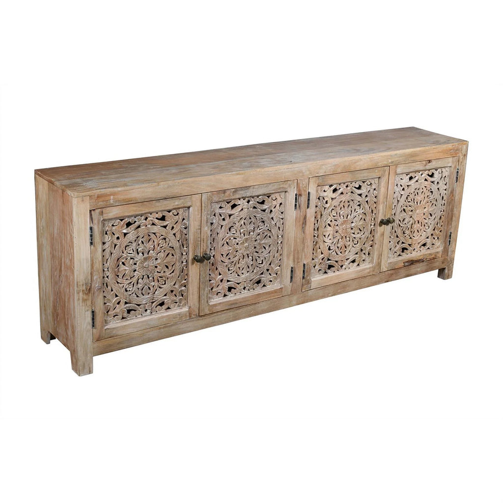 4-Door Mango Solid Wood Media Cabinet in Distressed Brown K607