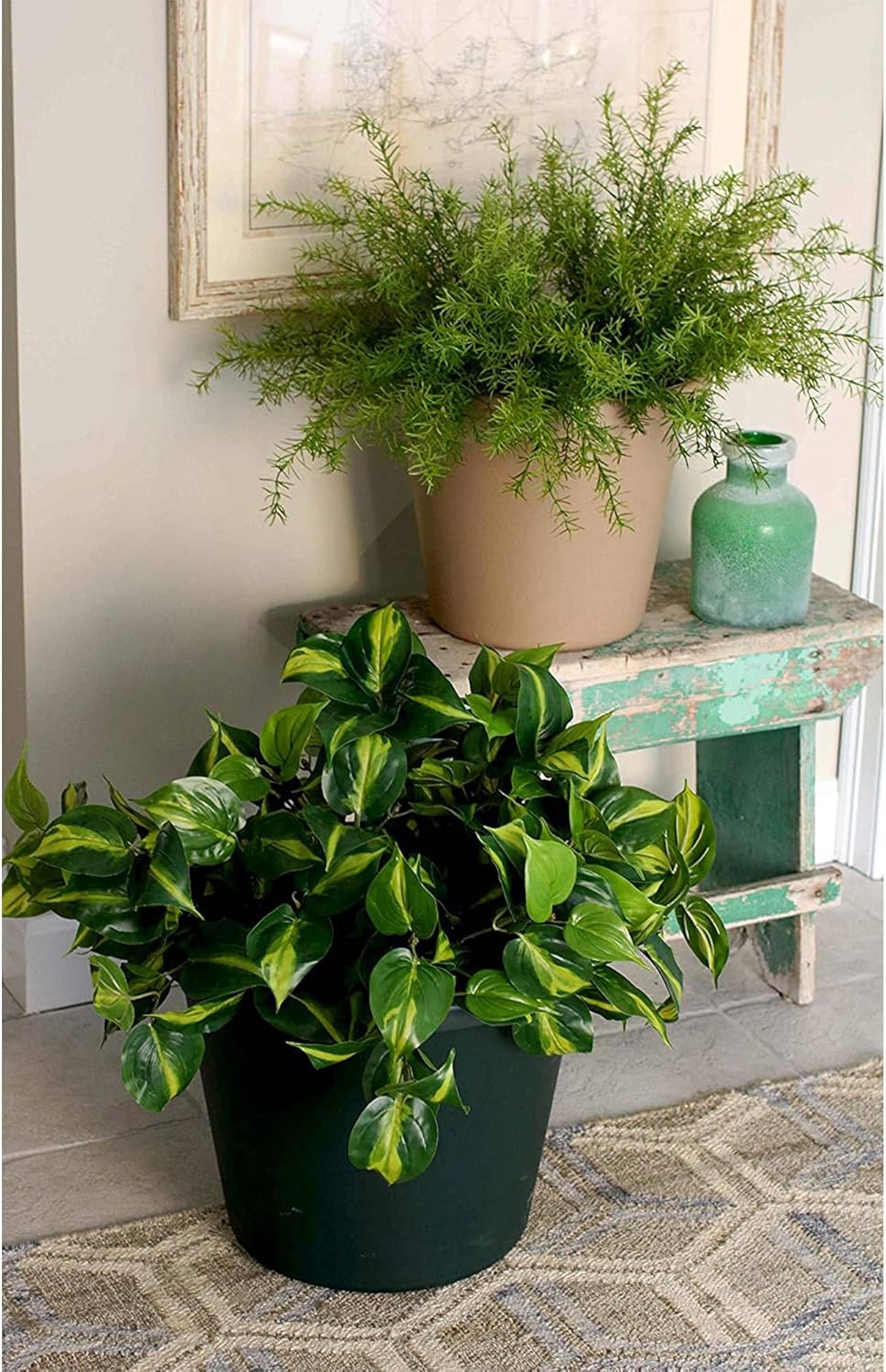 24 Inch Slate Blue Plastic Flower Pot Planter with Drainage Holes (2 Pack) I768507