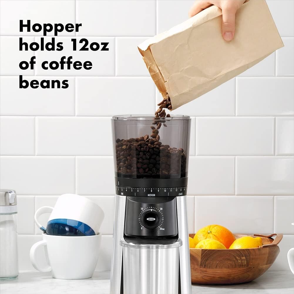 Silver Steel Conical Burr Coffee Grinder, 1.7 Qt Container T200882