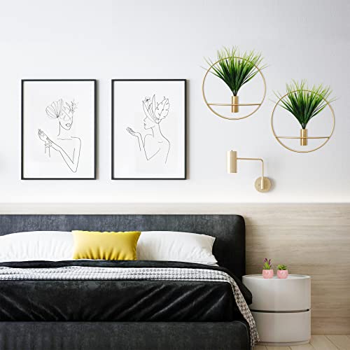 Set of 2 Artificial Plants with Gold Metal Round Hanging Hoop D865328