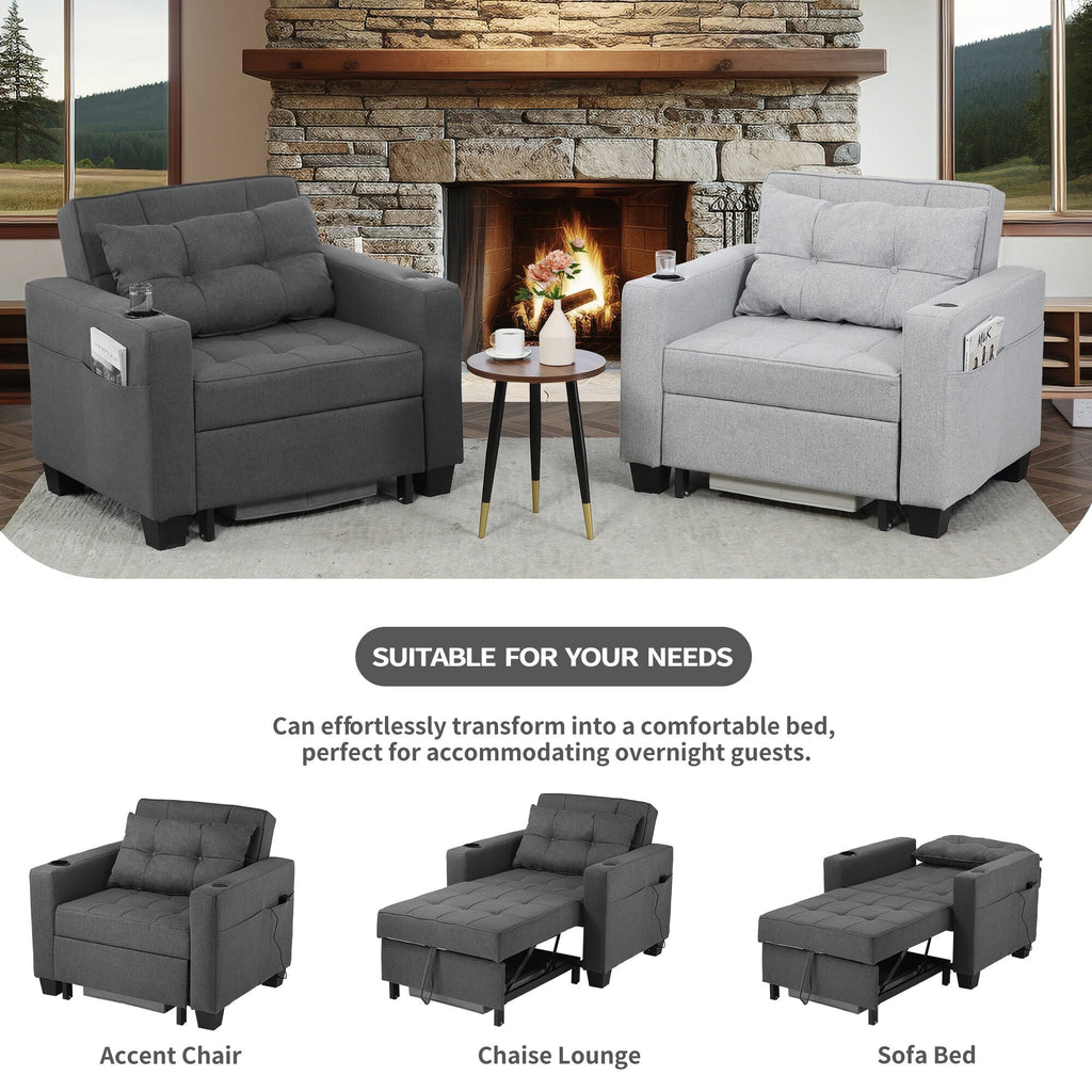 Dark Gray Linen Futon Chair Bed W45152