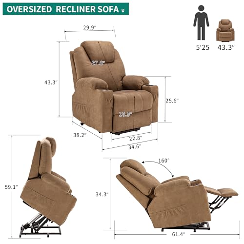 Light Brown Fabric Power Lift Recliner Chair with Heat and Massage A73928