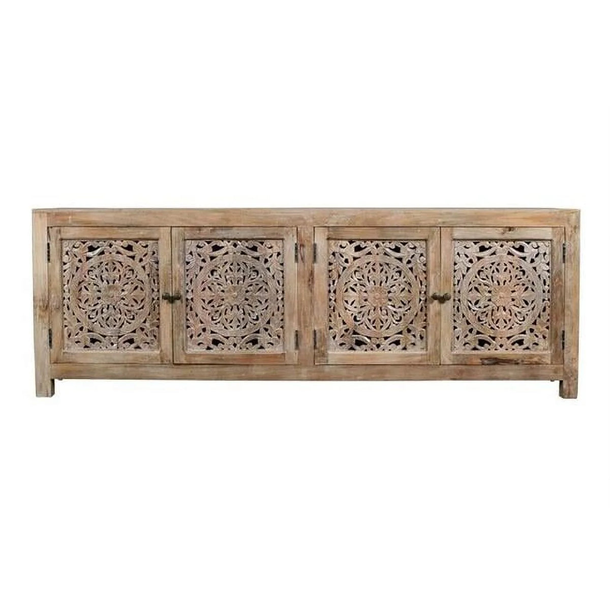 4-Door Mango Solid Wood Media Cabinet in Distressed Brown B7229