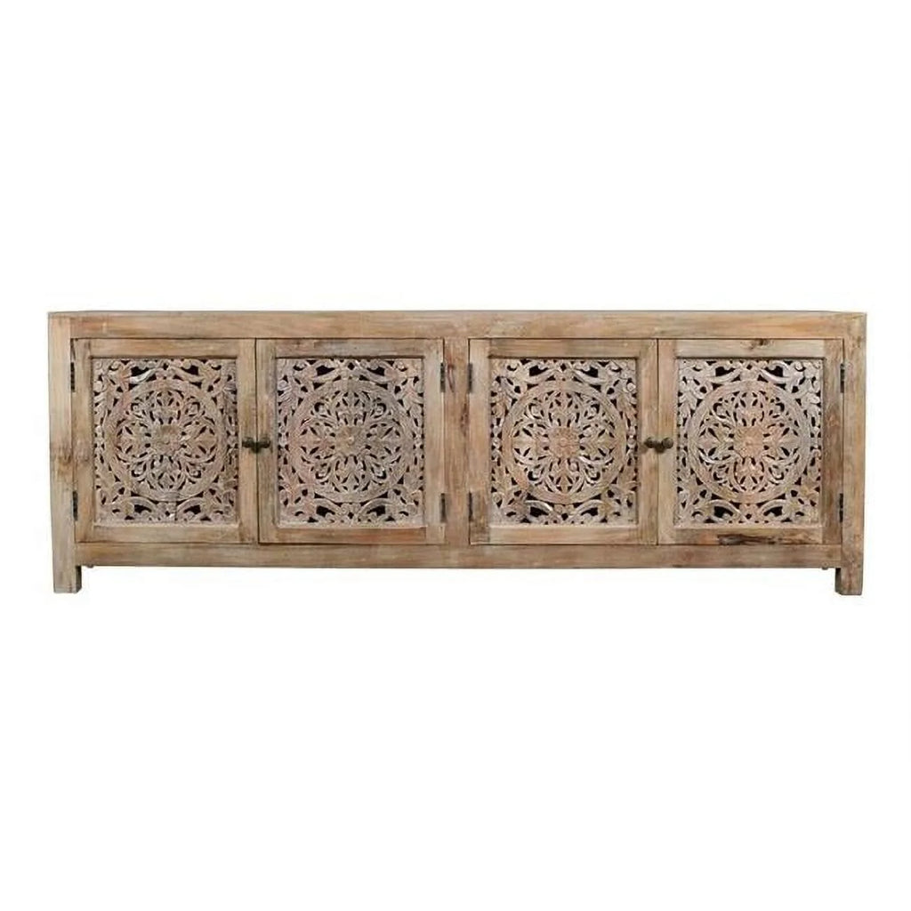 4-Door Mango Solid Wood Media Cabinet in Distressed Brown K607