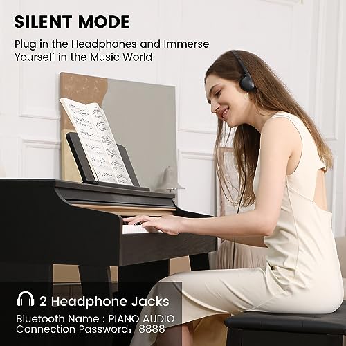 Black 88 Key Weighted Digital Piano with Hammer Action, Dual 25W Speakers, Triple Pedal E6461
