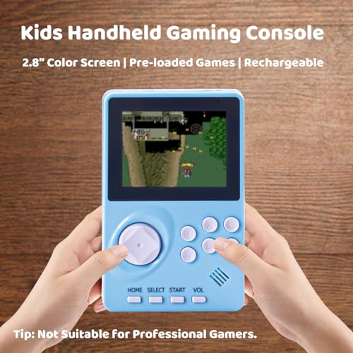 Kids Handheld Video Game Console with 100 16-bit Games, 2.8" Color Screen, Rechargeable Battery (Light Blue) L350