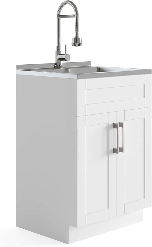 24 inch Laundry Cabinet with Faucet and Stainless Steel Sink O866