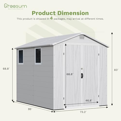 6×8FT Light Gray Plastic Outdoor Storage Shed with Floor W533305